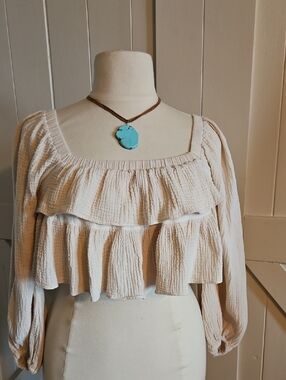 Organic Gabrics Ruffled Boho Peasant Crop Top